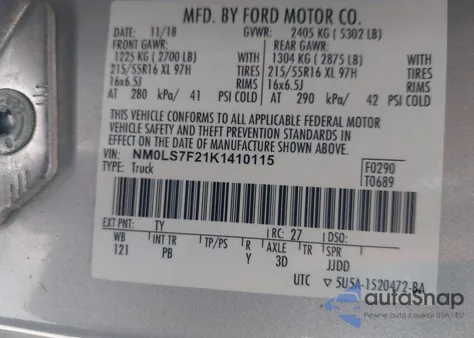 2019 Ford Transit Connect Xlt z USA, uszkodzony, nr VIN NM0LS7F21K1410115